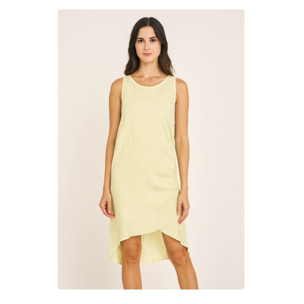 KENT Woman Dress Womens Medium Yellow Organic Silk Tunic Sleeveless Side Slits